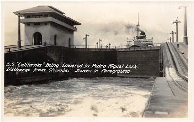 RPPC S.S. California San Pedro Miguel Lock Panama Canal Vintage Photo Postcard