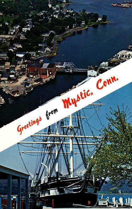 1969 Aerial View & Charles W Morgan Whale Ship Mystic,CT  Vintage Postcard