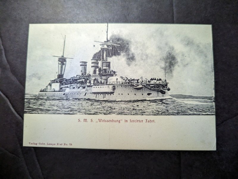 Mint Germany Naval Ship RPPC Postcard SMS Weissenburg in Forced Travel