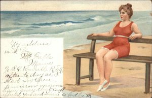 Bathing Beauty Beautiful Woman in Swimsuit c1910 Vintage Postcard