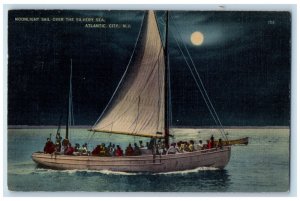 1940 Moonlight Sail Over The Silvery Sea Atlantic City New Jersey NJ Postcard