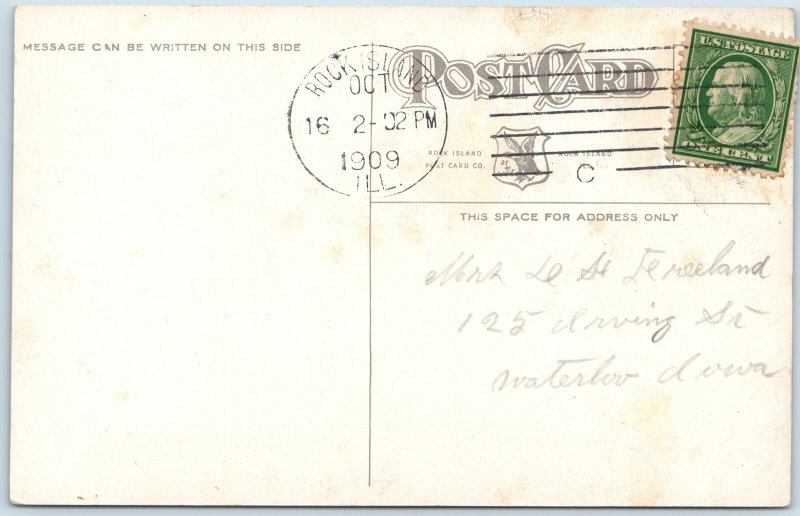 c1910s Rock Island IL Downtown Second Ave Looking West Telegraph Line Crowd A210