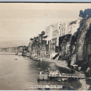 c1900s Sorrento Italy RPPC Piccola Marina Cliff Buildings Small Harbor Pier A363
