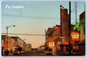 Fairbanks Alaska AK Postcard Second Avenue Sunset Showing Nordale Hotel 1975