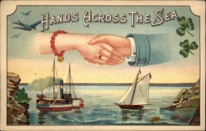 United States Ireland Hands Across the Sea Ships c1910 Vintage Postcard