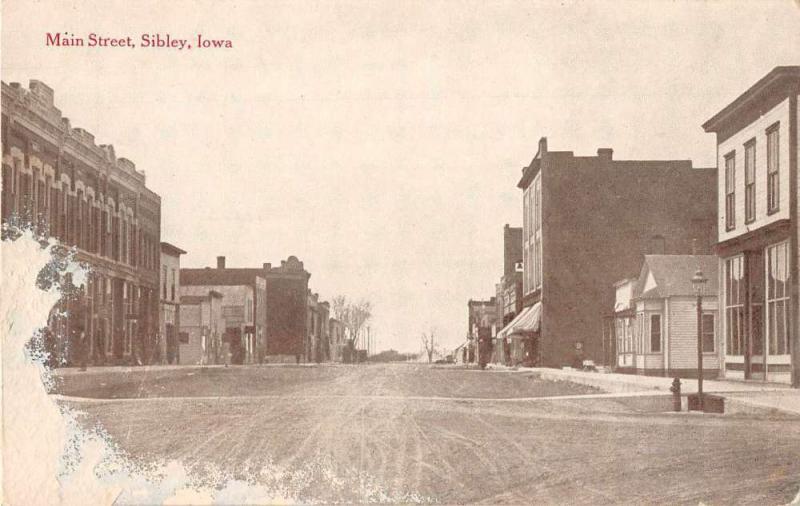 Sibley Iowa birds eye view Main St business district antique pc Z22925