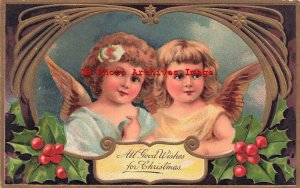 Christmas, Zimmerman No 9103, Two Angels, Holly, Art Nouveau