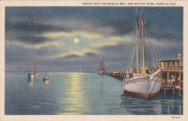 Alabama Mobile Moonlight On Mobile Bay Arlington Park 1942 Curteich