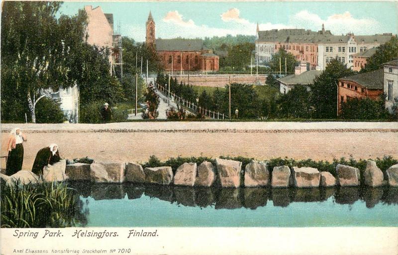 Early Vintage Printed Postcard Spring Park Helsingfors Finland unposted