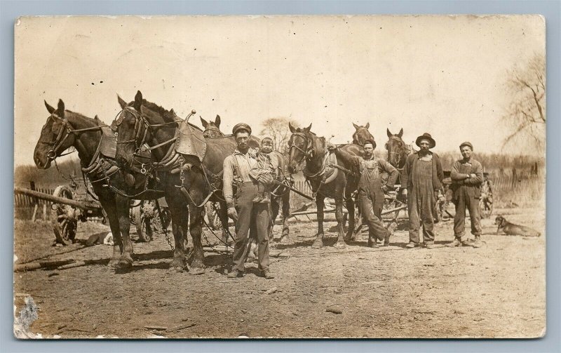 MEN w/ BABY & HORSE CARTS ANTIQUE REAL PHOTO POSTCARD RPPC