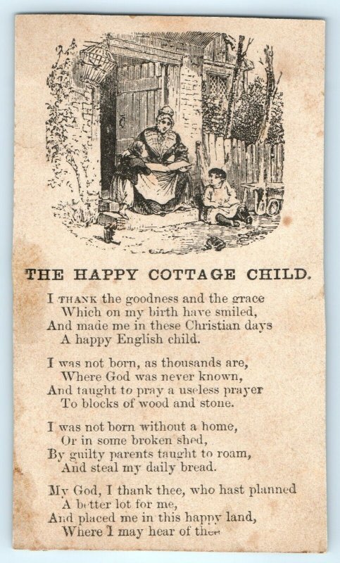 c1880s Happy Cottage Child Victorian Poem Trade Card Country Farm Childhood C24