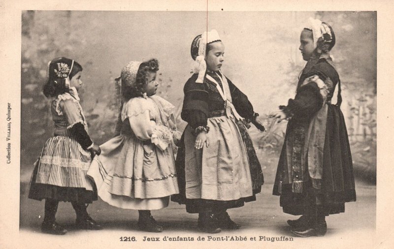 Vintage Postcard 1910's Children's Games From Pont l'Abbe and Pluguffan France