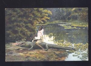 BLACK AMERICANA A FLORIDA MOUNT NEGRO BOY ON ALLIGATOR VINTAGE POSTCARD 1908