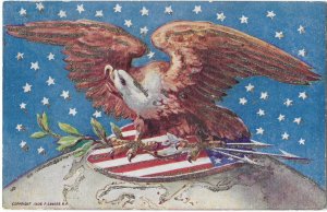 Patriotic American Eagle on American Flag 1906 Embossed Glitter Card