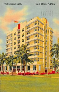 MIAMI BEACH FLORIDA~RENDALE HOTEL-COLLINS AT 32nd~1940 PSTMK POSTCARD