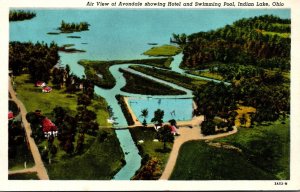 Ohio Indian Lake Aerial View Of Avondale Showing Hotel and Swimming Pool Curt...