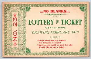 Valentine~Lottery Ticket For My Valentine~Drawing~No 23~c1910 Vintage Postcard