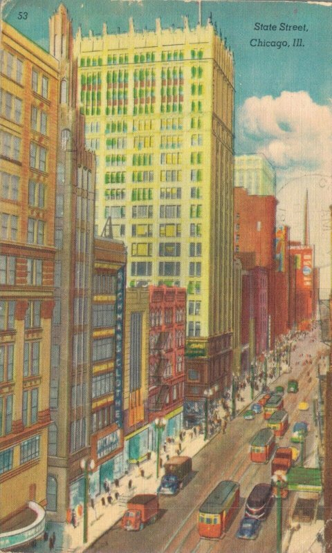 USA State Street Chicago Illinois Linen Postcard 08.10