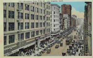 C.1910 Broadway from Fifth St., Los Angeles, Calif. Vintage Postcard P53