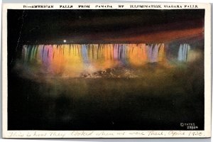 Postcard NY Niagara Falls - American Falls From Canada by Illumination