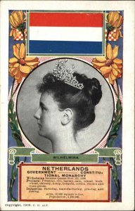 Netherlands Royalty Princess Wilhelmina Flag History Vintage Postcard