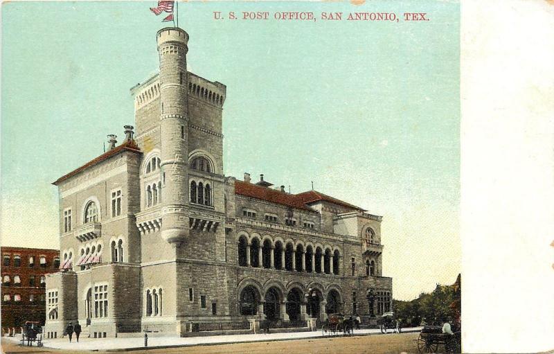 1907-1915 Printed Postcard Castle-type US Post Office, San Antonio TX Unposted
