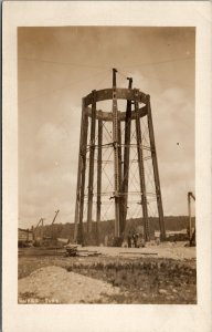 RPPC Construction of Surge Tank Water Tower c1907 Real Photo Postcard X2