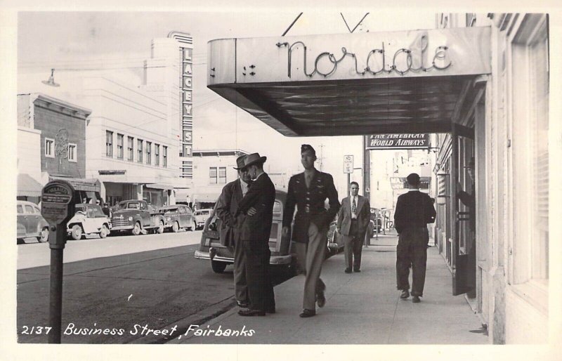 Real Photo, RPPC, Street Scene, Fairbanks AK, Soldier, Old cars , Old Postcard