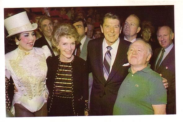 President and Mrs. Reagan with Mickey Rooney and Ann Miller at Sugar Babies, ...