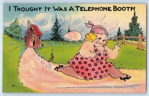 1944 Fat Woman I Thought It Was A Telephone Booth Omaha Nebraska NE Postcard