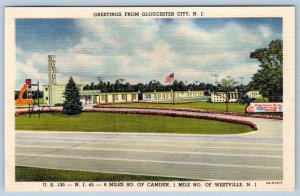 1940's ROSE HAVEN COURTS MOTEL GREETINGS FROM GLOUCESTER CITY NJ LINEN POSTCARD