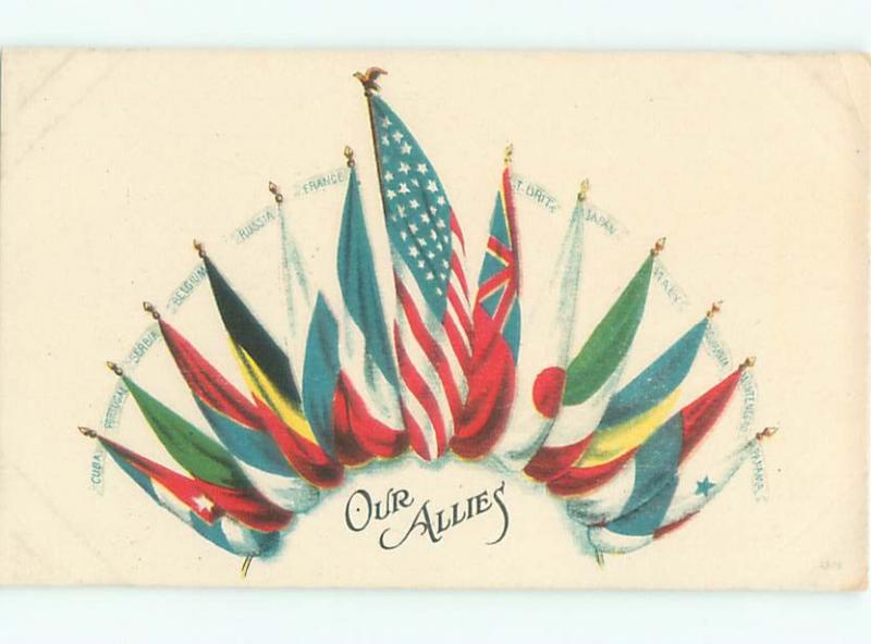 Pre-Linen Patriotic USA AND WWI I FLAGS AC0764