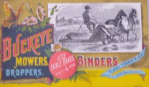 1800s Farming Buckeye Mowers Droppers Binders Aultman Canton Ohio Trade Card