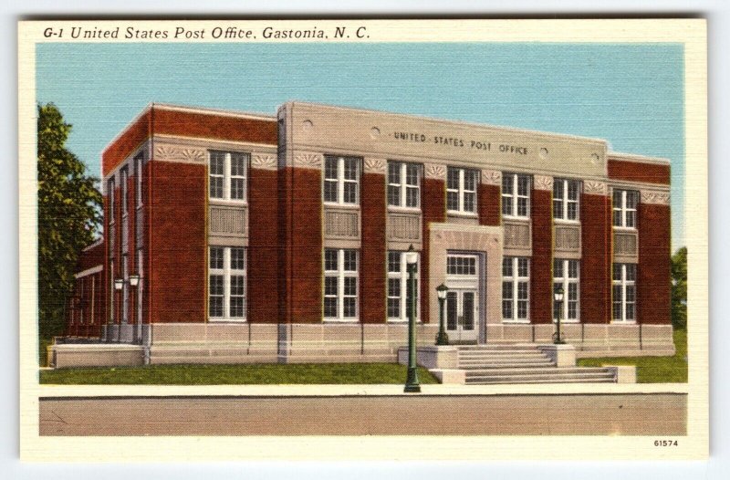 United States Post Office Gastonia North Carolina Vintage Linen NC Postcard