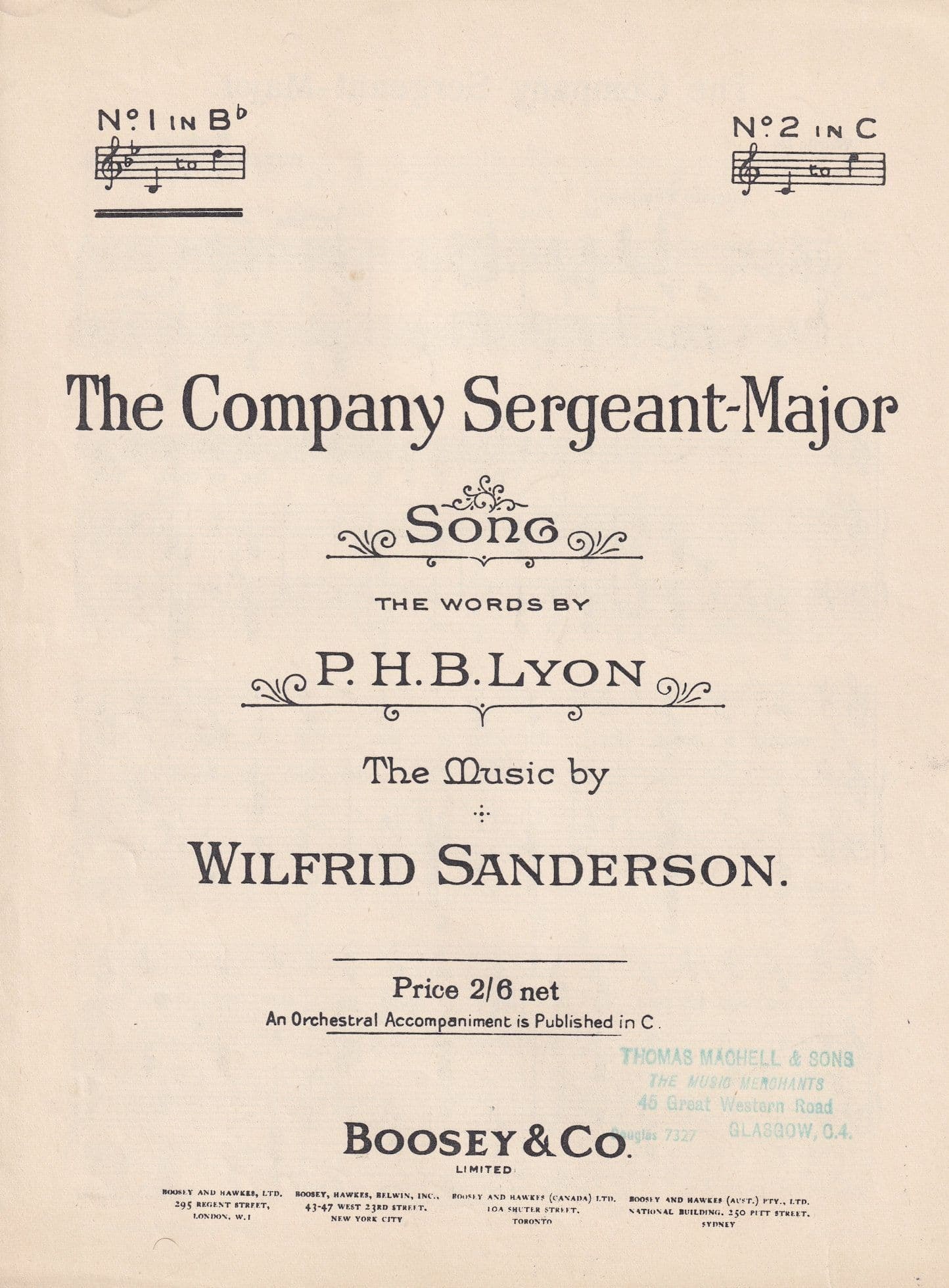 The Company Sergeant Major Wilfrid Sanderson 1940s Sheet Music