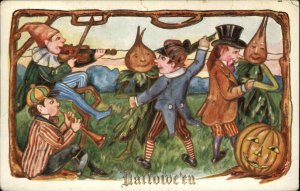 Halloween Vegetable People Fantasy Dance Embossed c1910 Postcard