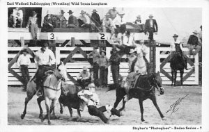 Earl Wofford Bulldogging Wild Texas Longhorn Cowboy Writing on back 