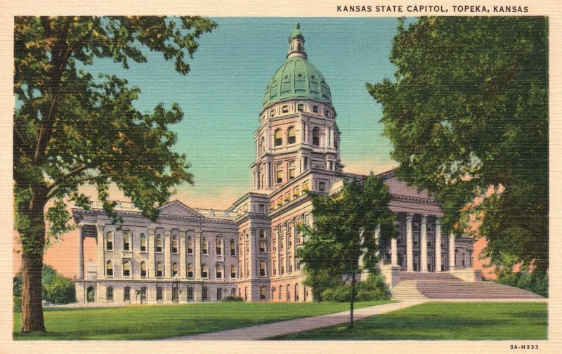 Vintage Postcard 1920's View of Kansas State Capitol Topeka Kansas KS