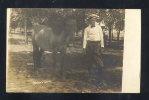RPPC GROSS KANSAS MAN WITH HORSE GIRARD VINTAGE REAL PHOTO POSTCARD
