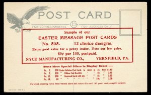 Fantasy Easter postcard - reverse ad for NYCE Mfg postcards - fresh