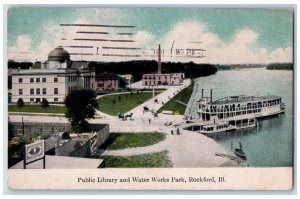 Rockford Illinois IL Postcard Public Library And Water Works Park 1909 Vintage