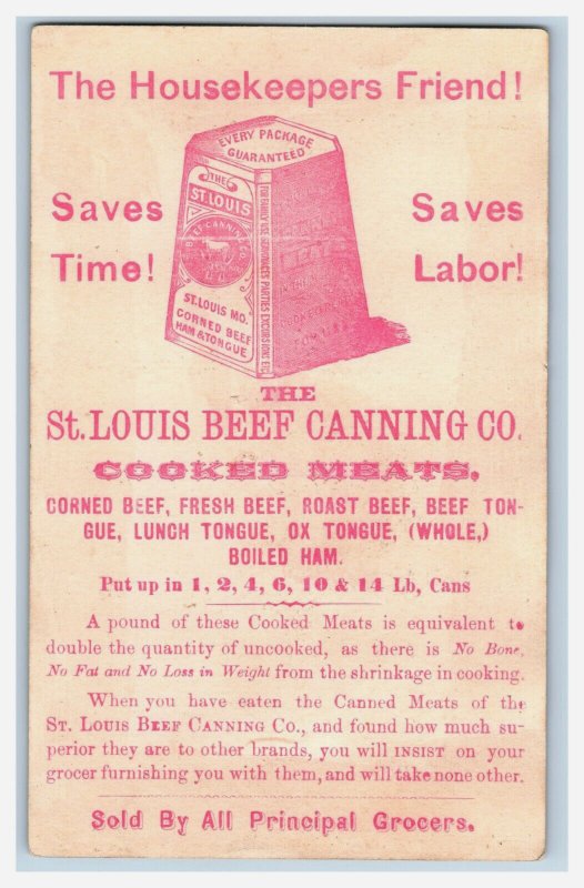 1880s St. Louis Beef Canning Co. Cooked Meats Ox Tongue Cattle Watering Hole #L