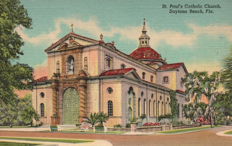 Basilica St Paul's Catholic Church DAYTONA BEACH Florida Vintage Postcard C1930 