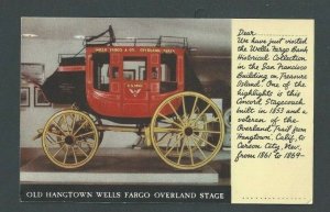 Ca 1928 Post Card Old Hangtown Wells Fargo Overland Stage Coach Used In-----