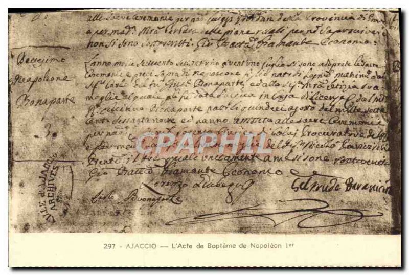 Old Postcard Ajaccio L & # 39Acte De Baptism Of Napoleon 1st