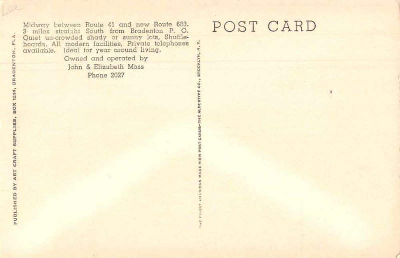 Bradenton Florida Moss Trailer park Vintage Postcard AA8799 