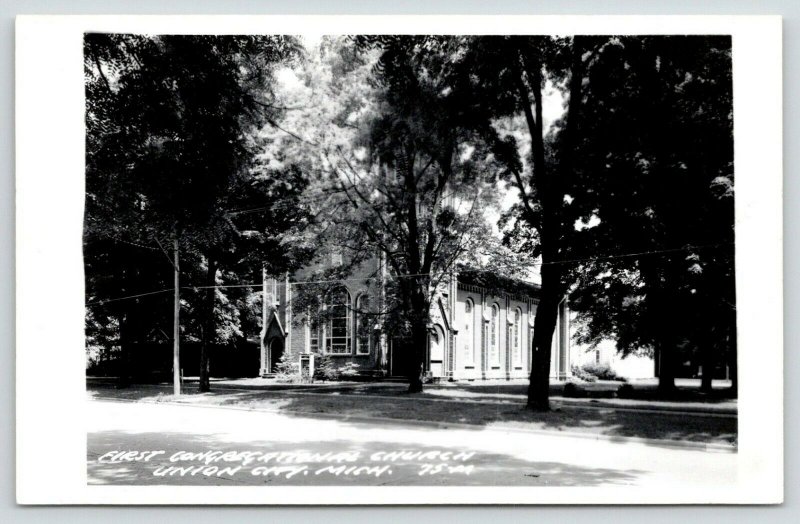 Union City Michigan~First Congregational Church~Trees~1972 Real Photo Postcard 
