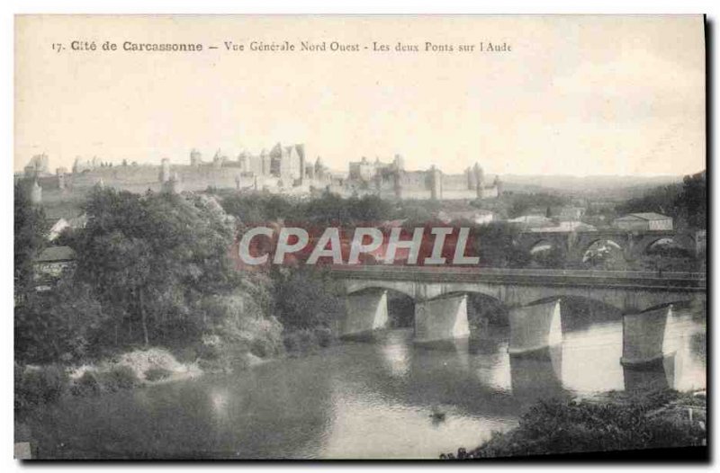 Old Postcard Cite Carcassonne Generale The North West View Two bridges on & #...