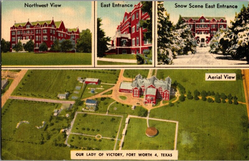 Multi View, Our Lady of Victory Fort Worth TX College Convent Vtg Postcard L55 