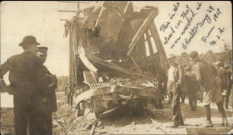 Charlton MA RR Train Wreck Real Photo Postcard Postal Card 1907 - spg